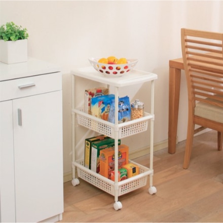 アイリスオーヤマ メタルポールワゴンワイド 3段 MKW-3W ホワイト