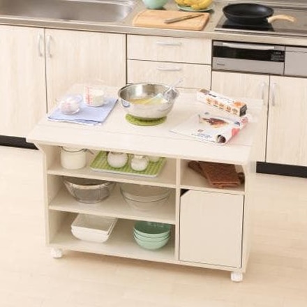 アイリスオーヤマ 扉付きキッチンワゴン TKW-90 オフホワイト