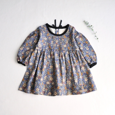 ノスタルジック花柄ワンピース ロイヤルブルー 80サイズ