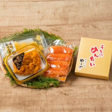うにほたて醤油入(70g×1)・やまや明太子(150g×1)・数の子詰合せ(60g×1)