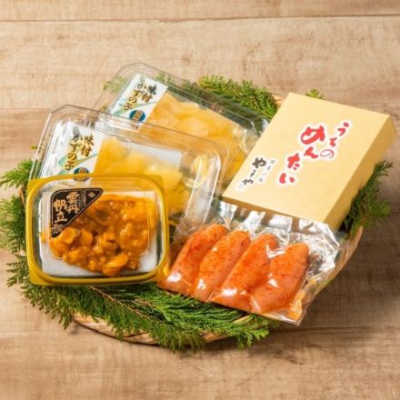 うにほたて醤油入(70g×1)・やまや明太子(150g×1)・数の子詰合せ(60g×2)