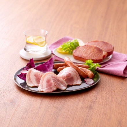 三田屋本店ロースハム詰合せ サーロインハムステーキ120g×2、ベリーハムスライス60g×1、ポークソーセージ150g×1