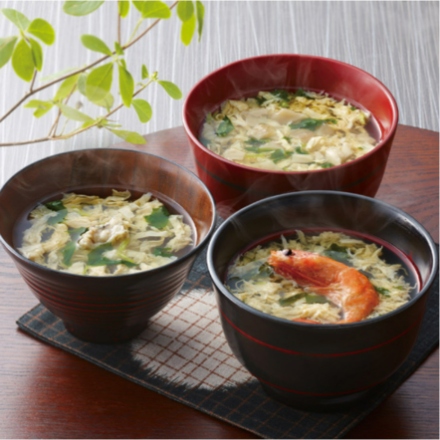 「新宿割烹中嶋」3種（甘えび・真ふぐ・舞たけ）のお吸い物各3個/計9個