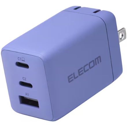 エレコム USB急速充電器 67W GaN II採用 折りたたみプラグ PSE適合 ACDC-PD10367PU 紫