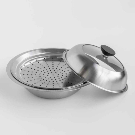 下村企販 継ぎ目のない 卓上鍋 蒸し皿付き 22cm 【日本製】 ステンレス製 直火 IH対応 食洗機対応