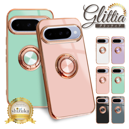 シズカウィル Pixel8 docomo au softbank スマホケース スマホリング グリッティア リング付きケース 1個入り ブライトブラック