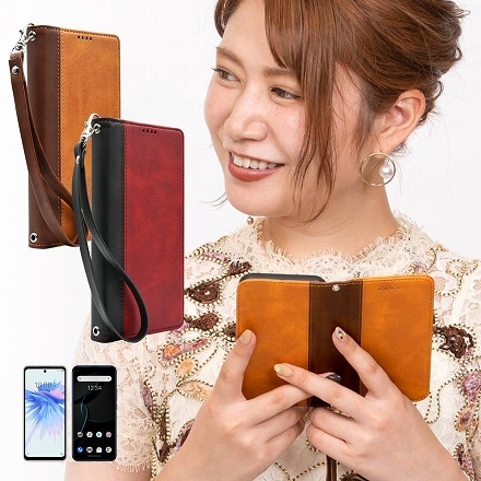 シズカウィル ZTE Libero 5G A003ZT ケース カバー 手帳型 本革調 レザーケース イエローブラウン×ブラウン 1個入り