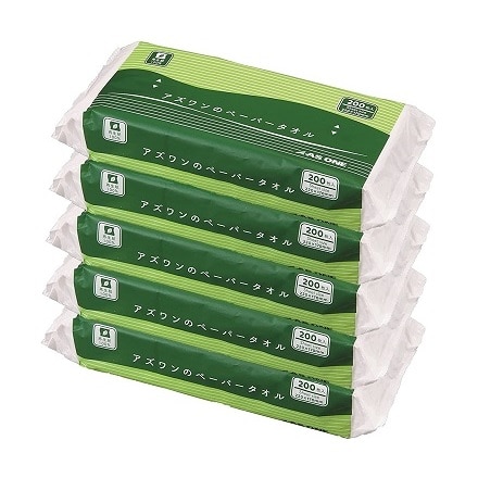 アズワンのペーパータオル 小判サイズ 5パック (200枚×5袋入) 再生紙100% やわらかな風合い (65-1219-56)