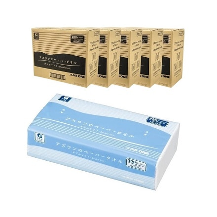 アズワンのペーパータオル ダブルソフト 5ケース(40袋/ケース×5ケース入) 日本製 再生紙100% 2枚重ね (4-4063-52)