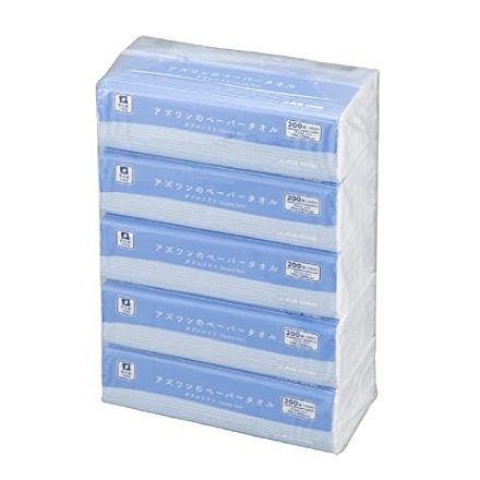 アズワンのペーパータオル ダブルソフト 5パック(200組入×5袋入) 日本製 再生紙100% 2枚重ね (4-4063-53-70)