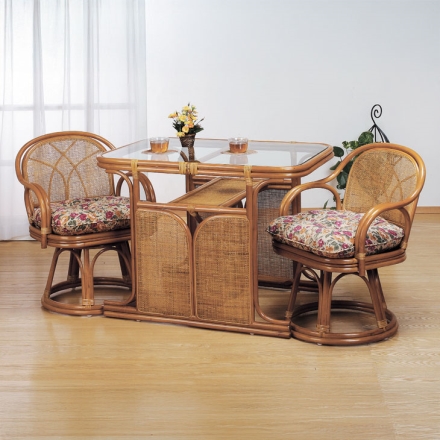 天然ラタン ダイニング3点セット ダイニングテーブル ダイニングチェア2脚