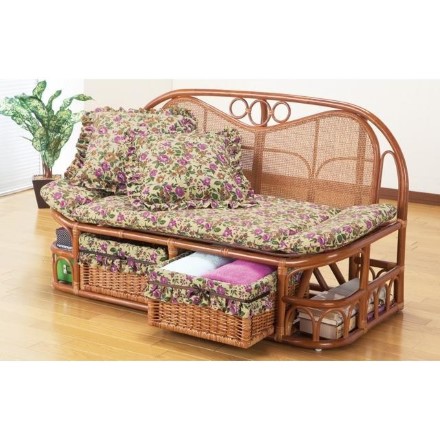 天然籐ハイバックカウチソファ 120cm幅