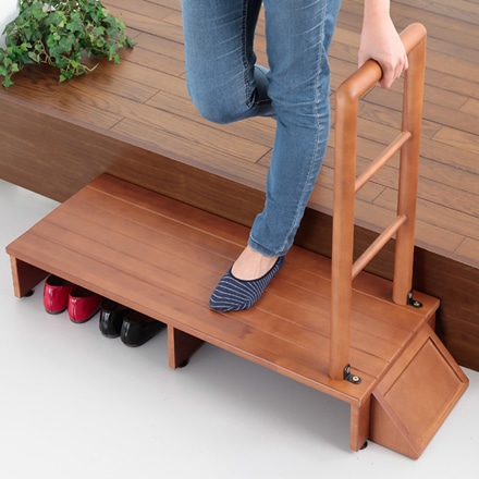 木製 手すり付き玄関台 幅100cm