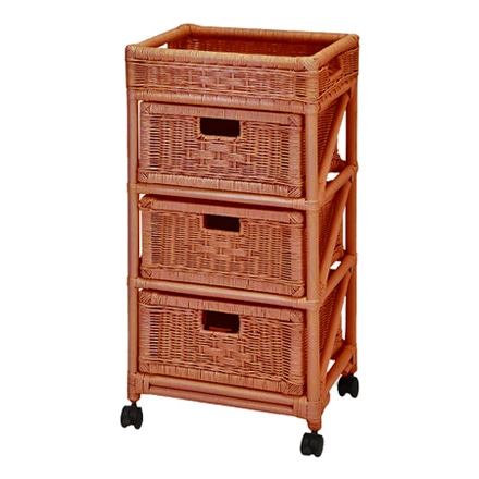 天然籐ランドリーチェスト スリム 3段 ブラウン