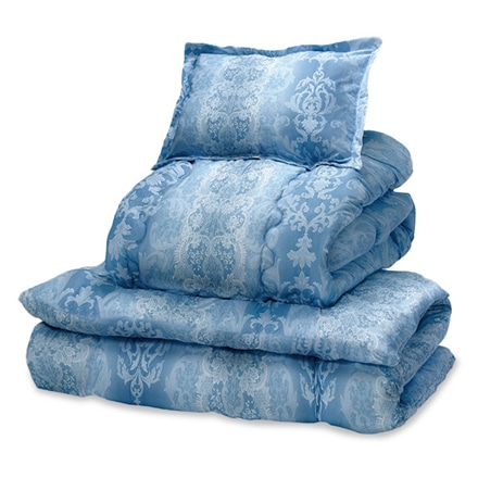 防ダニ・抗菌防臭加工ほこりの出にくいお買得ボリューム組布団 シングル8点セット ブルー系