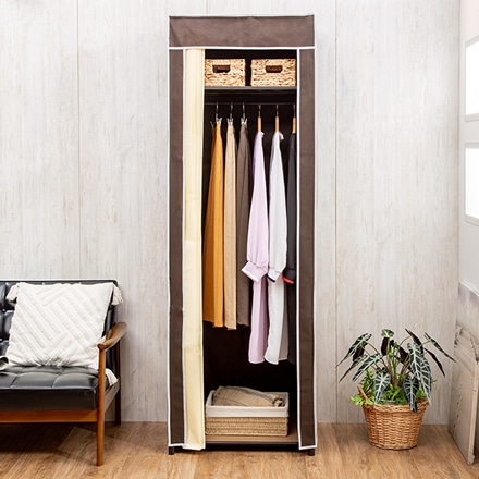 選べるカバー付き クローゼットハンガー 幅60cm 上下棚付き