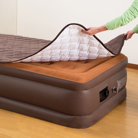 電動エアーベッド専用 置くだけ簡単 敷きパッド ワイドダブル 洗える パイルニット地 滑り止め付き ブラウン