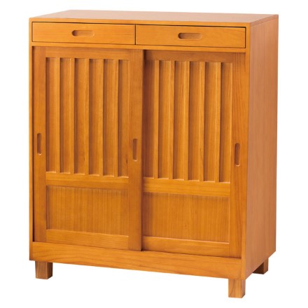 天然木 和風 引き戸 シューズボックス 2枚扉