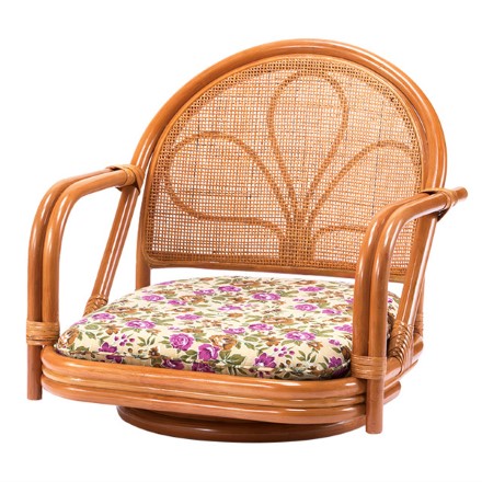 天然籐 ラタン 肘付き 回転チェア ロータイプ