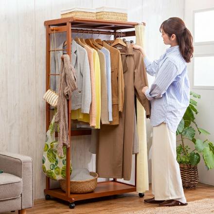 天然木カーテン付きシングルハンガー 幅90cm