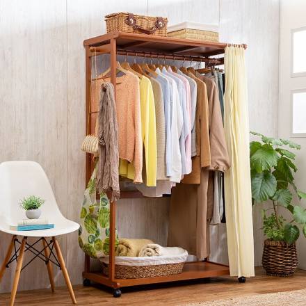 天然木カーテン付きシングルハンガー 幅110cm