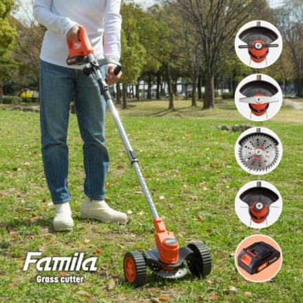 最新型人気✨電動草刈機 コードレス芝刈り機 充電式 庭掃除 ガーデニング Famila 充電式コードレス4WAY草刈り機 電動 芝刈り機 替刃付き