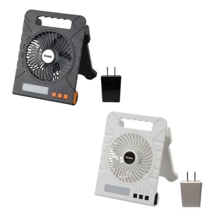 充電式ソーラーパワフルファン ソーラー充電 大容量バッテリー スマホ充電 LEDライト付き ブラック