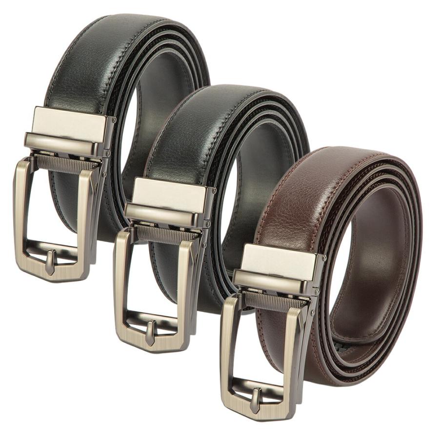 牛革 ラチェット式 ベルト レギュラー 3本組 メンズ 穴なし 無段階調整