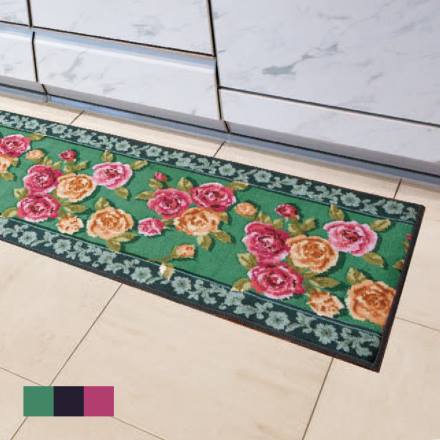 洗えるロングカービングキッチンマット 45×180cm　グリーン