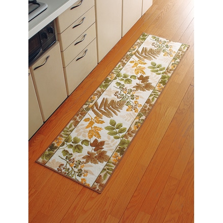 南洋柄ロングキッチンマット 50×180cm ベージュ