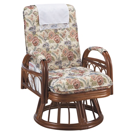 天然籐 リクライニング 回転座椅子 ハイタイプ