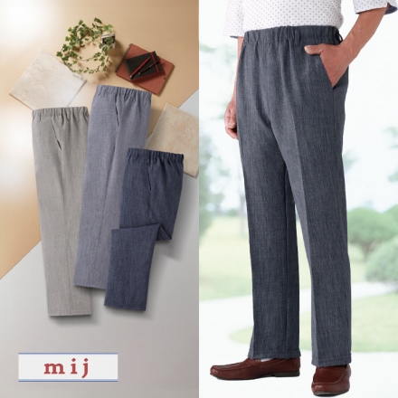 スラックス 3色組 同サイズ ウエスト総ゴム エムアイジェイ 日本製 スコッチガード加工楽々パンツ 股下60cm Mサイズ