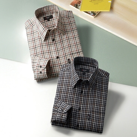 ピエルッチ チェック柄シャツ 2色組 メンズ 綿混 チェック シャツ トップス Mサイズ