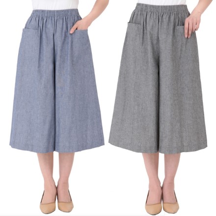 爽やかダンガリーキュロット2色組 ブルー・グレー　M[同サイズ]