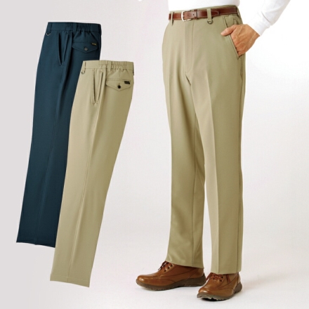 スラックス 2色組 同サイズ パンツ メンズ ストレッチ素材 撥水加工 ウエストゴム 股下65cm Mサイズ