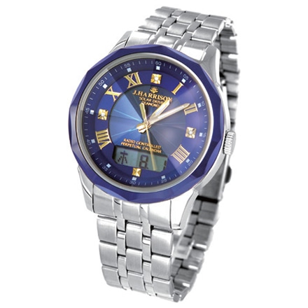 J.HARRISON Ｊハリソン 天然ダイヤ3石 超硬セラミックベゼル ソーラー電波 腕時計 ネイビー