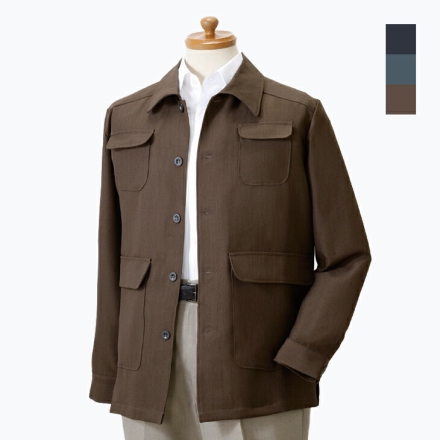 ジャケット 杢調 サファリジャケット 上着 吸湿 吸汗 スコッチガード加工 ネイビー Mサイズ