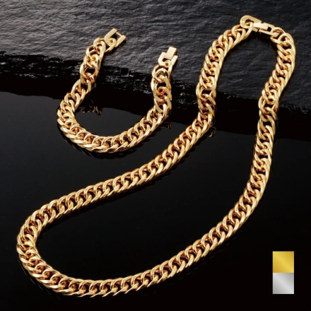 ネックレス&ブレス 2点組 6面ダブル喜平 日本製 ゴールド