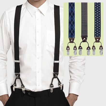 サスペンダー 4本組 牛床革 メンズ クリップ式