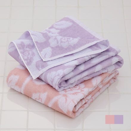 今治産 ローズ柄バスタオル 2枚組 ピンク