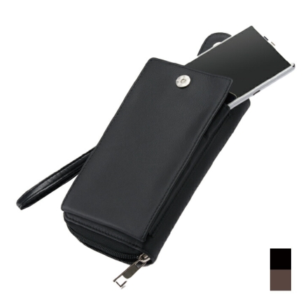 スマホケース ポーチ 財布 長財布 スマホポーチ ウエストベルト 牛革 ブラック