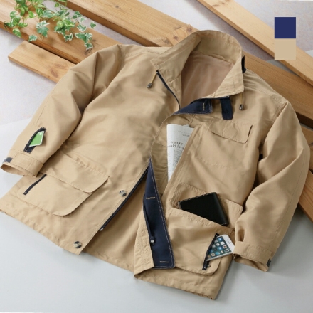 ジャケット メンズ ハーフコート ブルゾン 上着 ポケットがいっぱいでバッグいらず 撥水加工 ネイビー Mサイズ