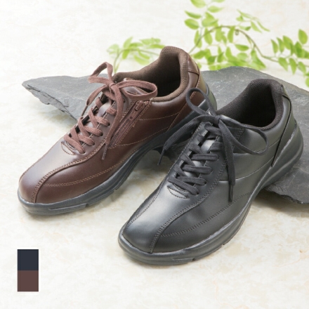 ウォーキングシューズ メンズ 衝撃吸収に優れたソール サイドファスナー 靴 シューズ ブラック 24.5cm