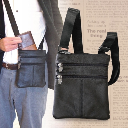 牛革薄マチショルダー 薄くて上着の下に収まる牛革薄マチショルダーバッグ