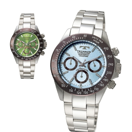 腕時計 メンズ テクノス スポーツクロノグラフ アイスブルー