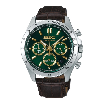 SEIKO セイコー クロノグラフ 国内モデル SBTR017 グリーン 60分計 グリーン文字盤 レザーベルト 革ベルト シンプル メンズ ムーブメント日本製 クォーツ ビジネス