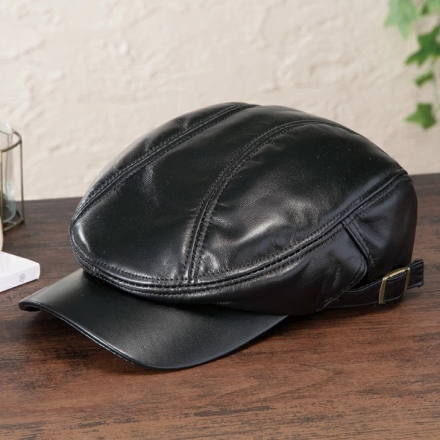 ハンチング 帽子 羊革 調整アジャスター付き ブラック