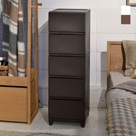 スリムチェスト 5段 側面化粧仕上げ 収納ボックス 衣装ケース ホワイト