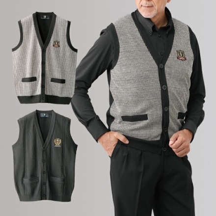 ベスト メンズ ダンディーベスト 2色組 前開き ニット Mサイズ