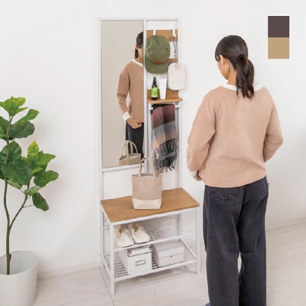 多機能ハンガーラック ミラー付き 収納ラック 収納棚 ブラウン